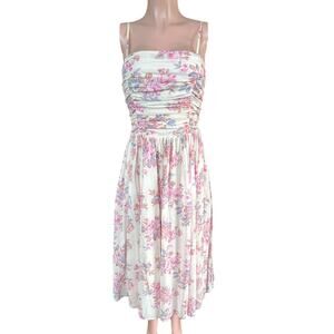 Laura Ashley 80's Pink & White Floral Sundress with Boning & Full Skirt Size 12